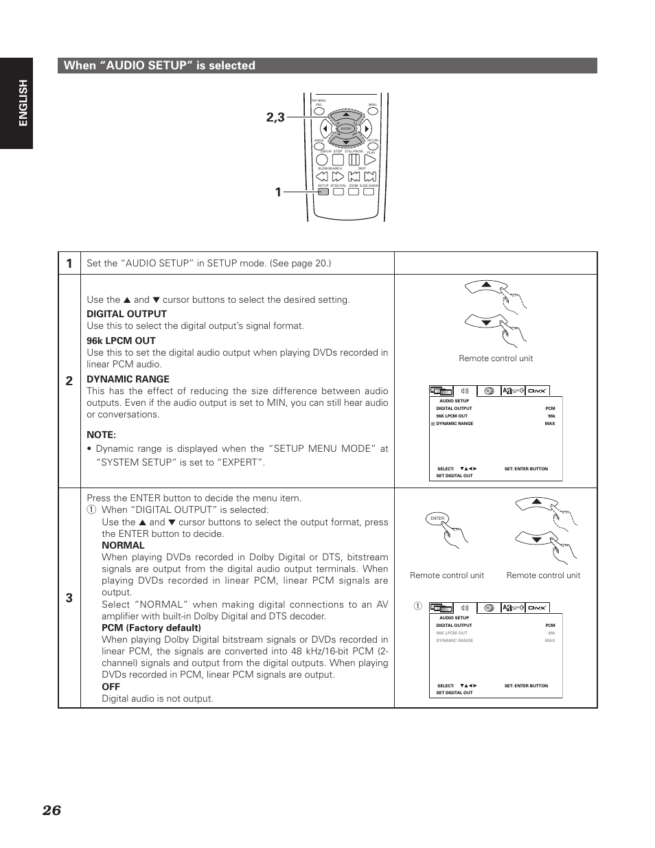 When “audio setup” is selected, English | Denon DN-V310 User Manual | Page 33 / 83