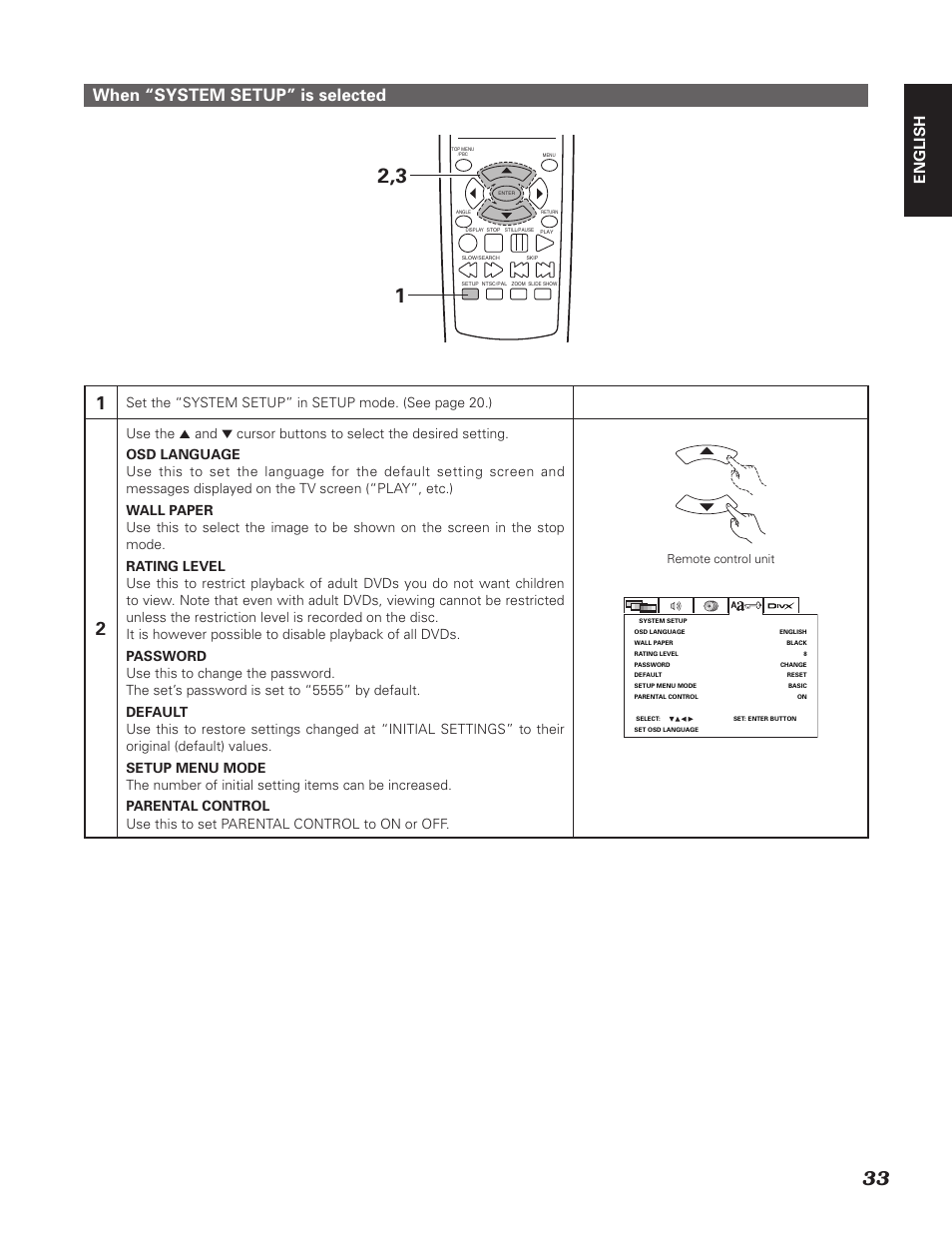 When “system setup” is selected, English | Denon DN-V310 User Manual | Page 40 / 83