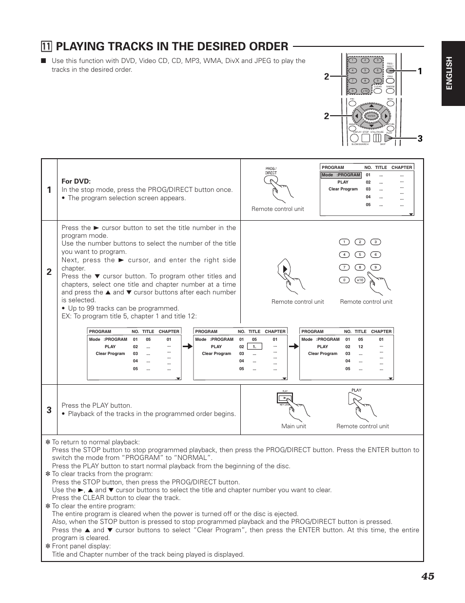 1 ⁄1 playing tracks in the desired order, English | Denon DN-V310 User Manual | Page 52 / 83