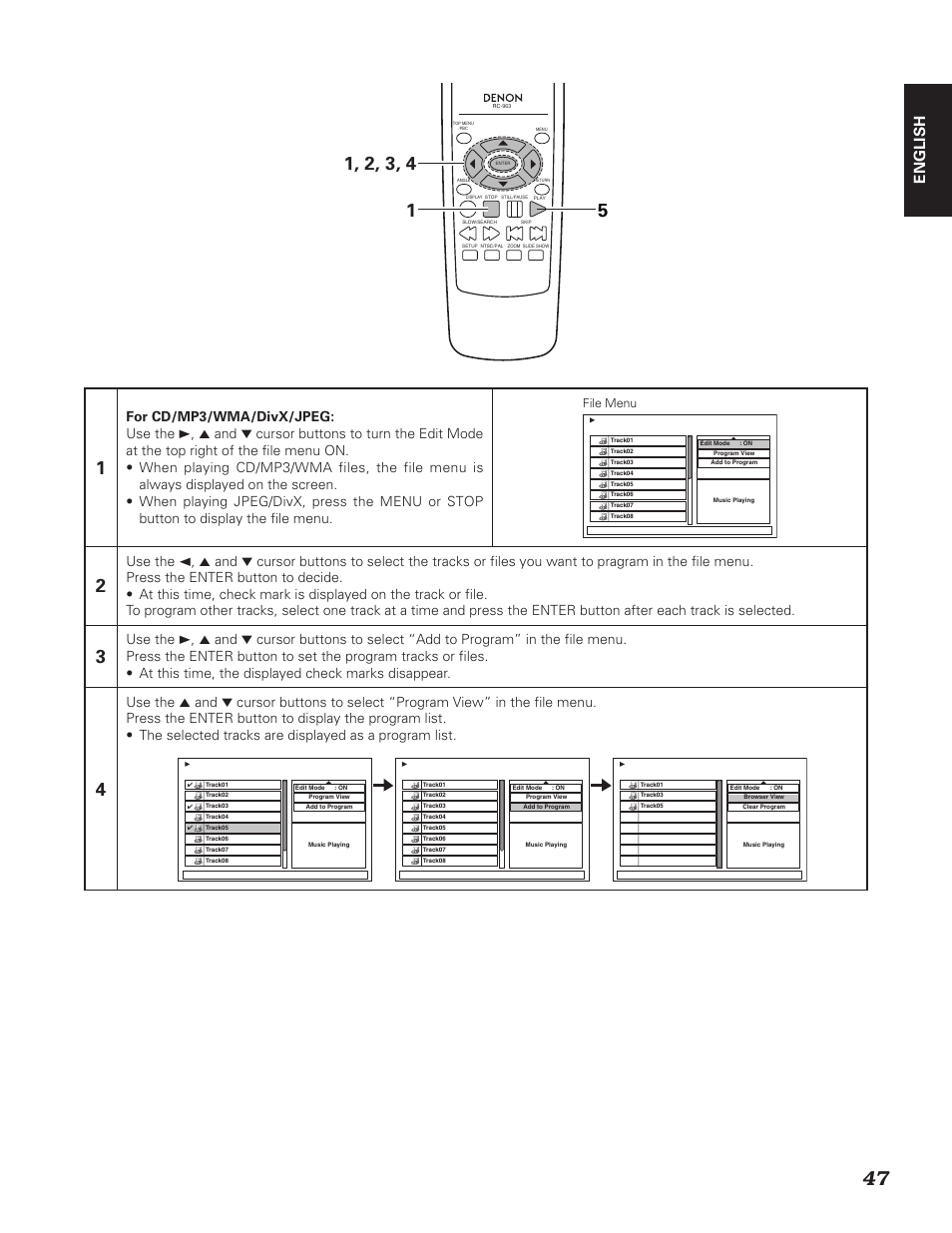 English, File menu | Denon DN-V310 User Manual | Page 54 / 83