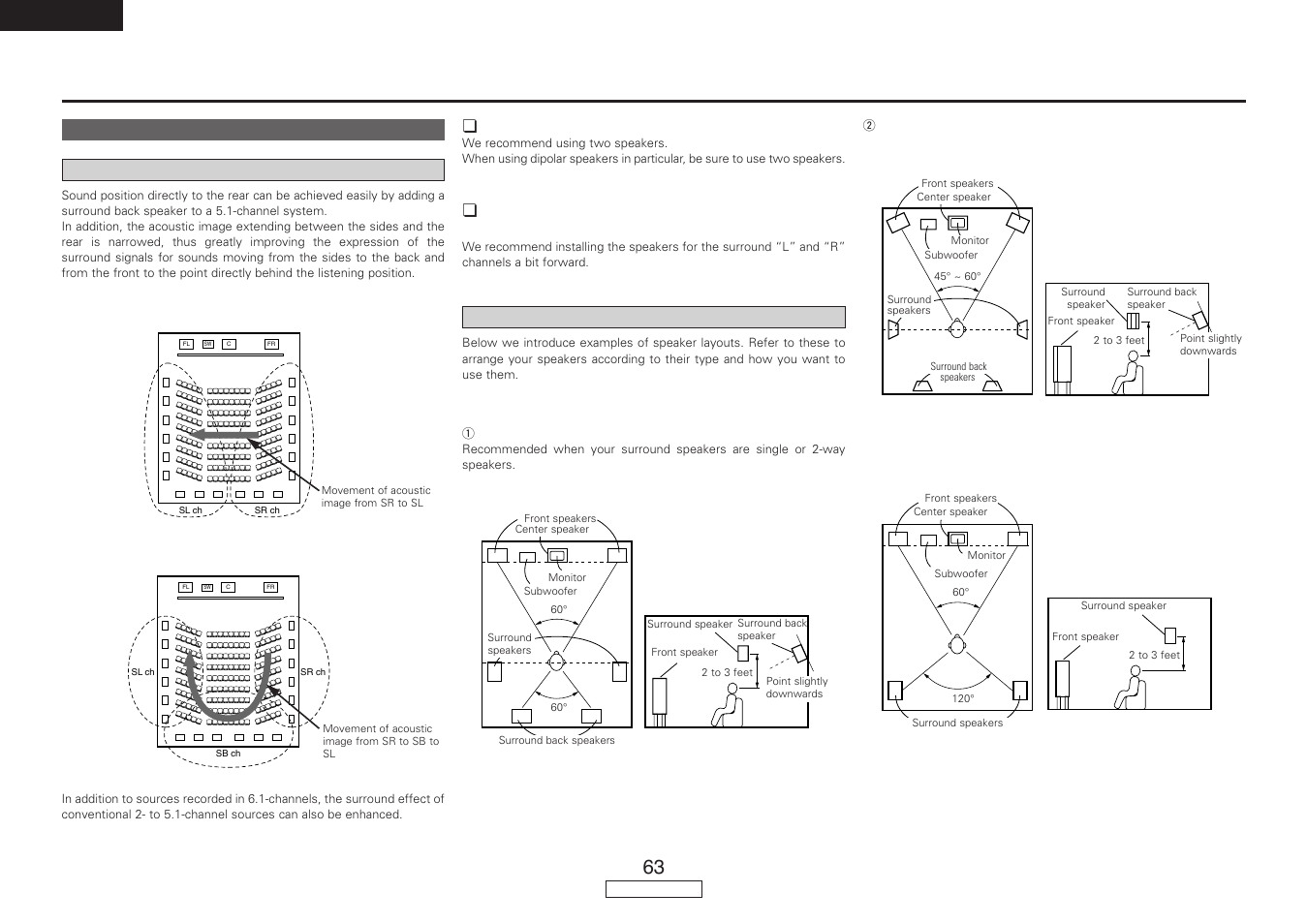 Additional information, English, Examples of speaker layouts | About the speakers surround back speakers, Number of surround back speakers | Denon AVR-787 User Manual | Page 66 / 74