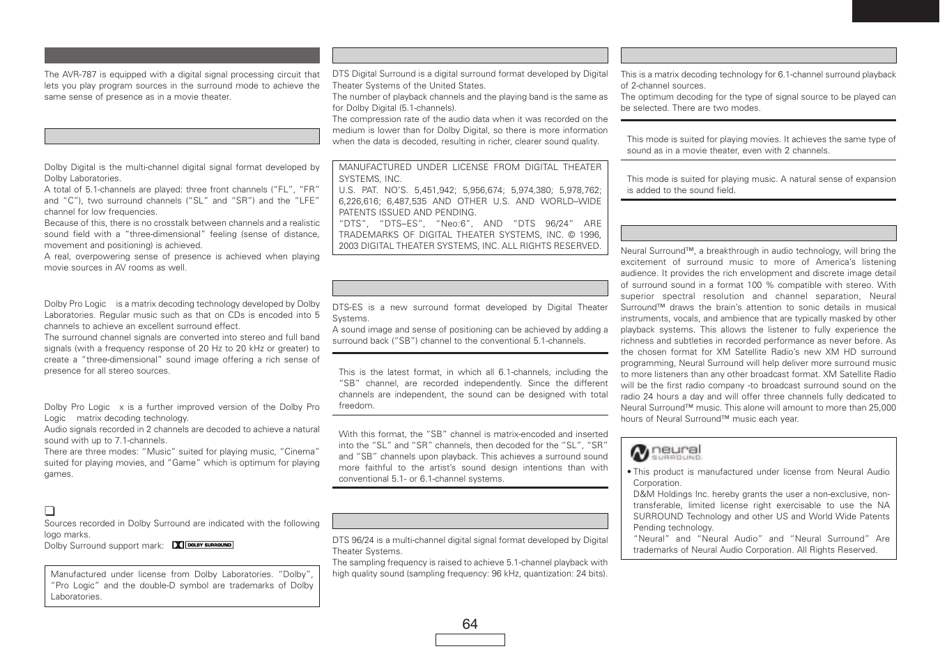 Denon AVR-787 User Manual | Page 67 / 74