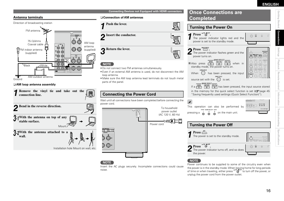 Once connections are completed | Denon AVR 1610 User Manual | Page 19 / 67