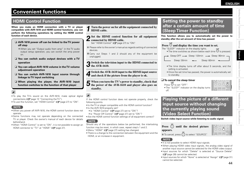 Convenient functions | Denon AVR 1610 User Manual | Page 47 / 67