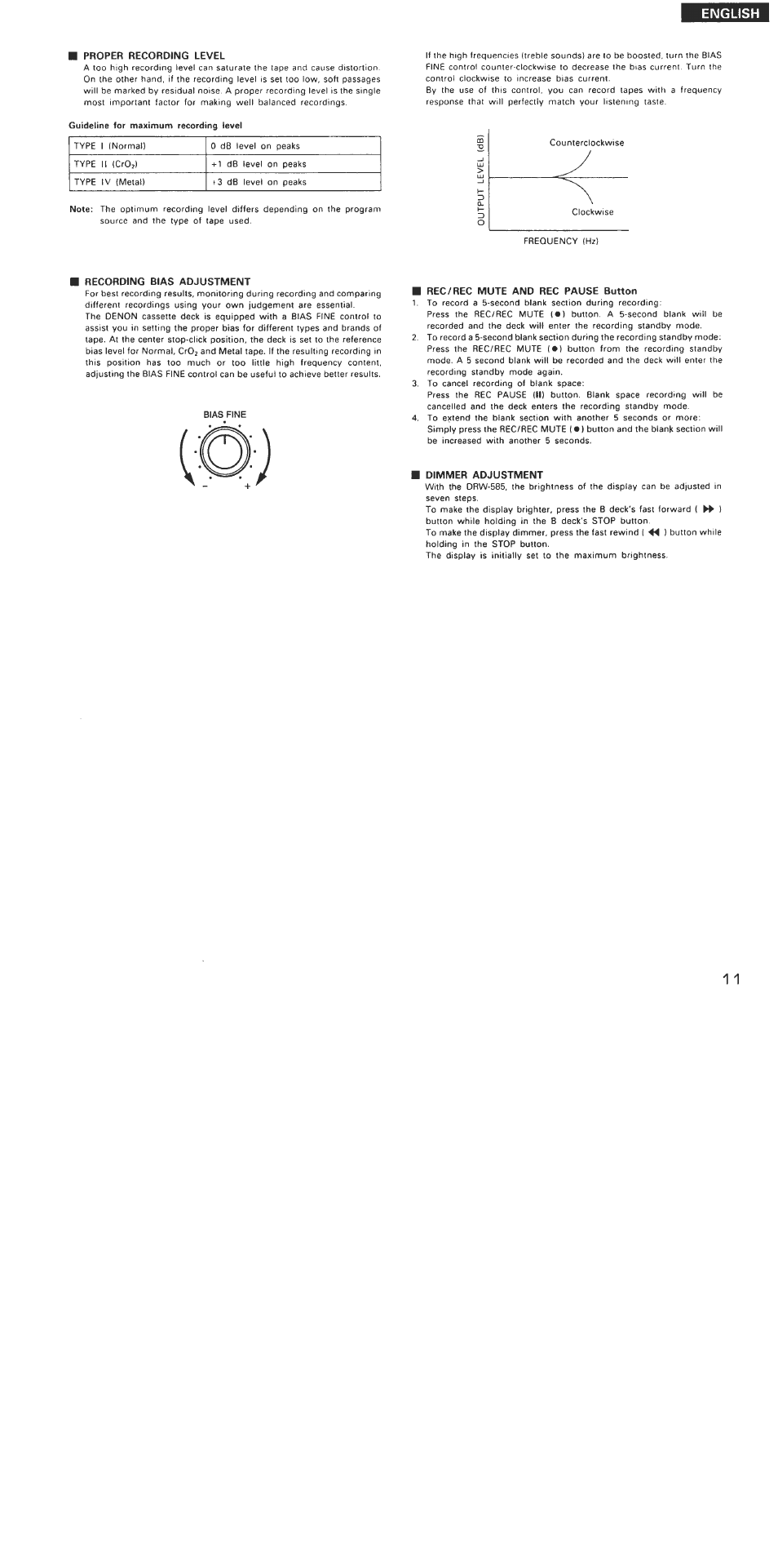 English | Denon DRW-585 User Manual | Page 11 / 17
