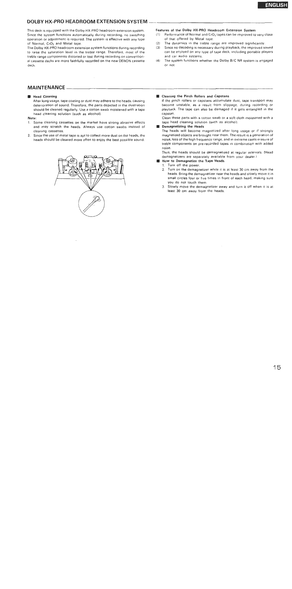 Dolby hx-pro headroom extension system, Maintenance, Dolby hx-pro headroom extension system maintenance | English | Denon DRW-585 User Manual | Page 15 / 17