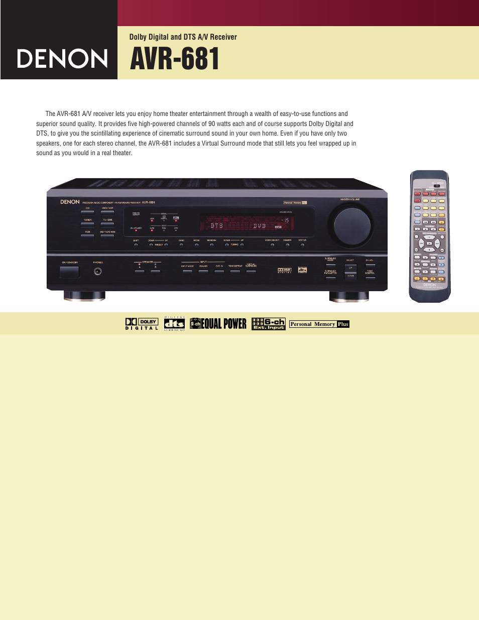 Denon AVR-681 User Manual | 2 pages