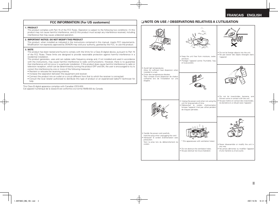 English francais | Denon AVR-788 User Manual | Page 3 / 74