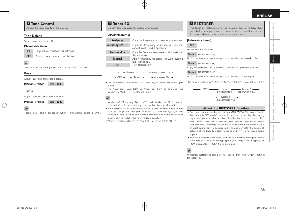 Stone control, Frestorer, Droom eq | Denon AVR-788 User Manual | Page 41 / 74