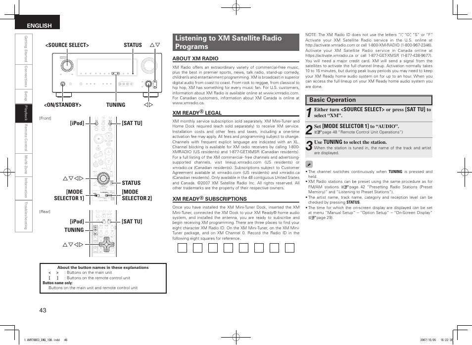 Listening to xm satellite radio programs | Denon AVR-788 User Manual | Page 46 / 74