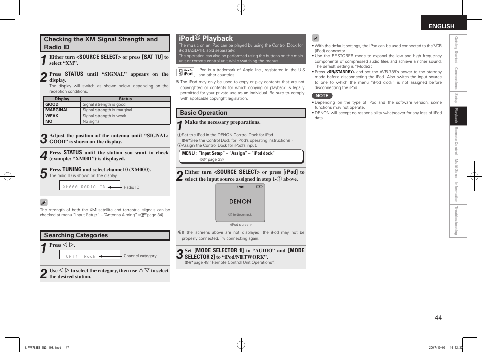 Ipod® playback | Denon AVR-788 User Manual | Page 47 / 74