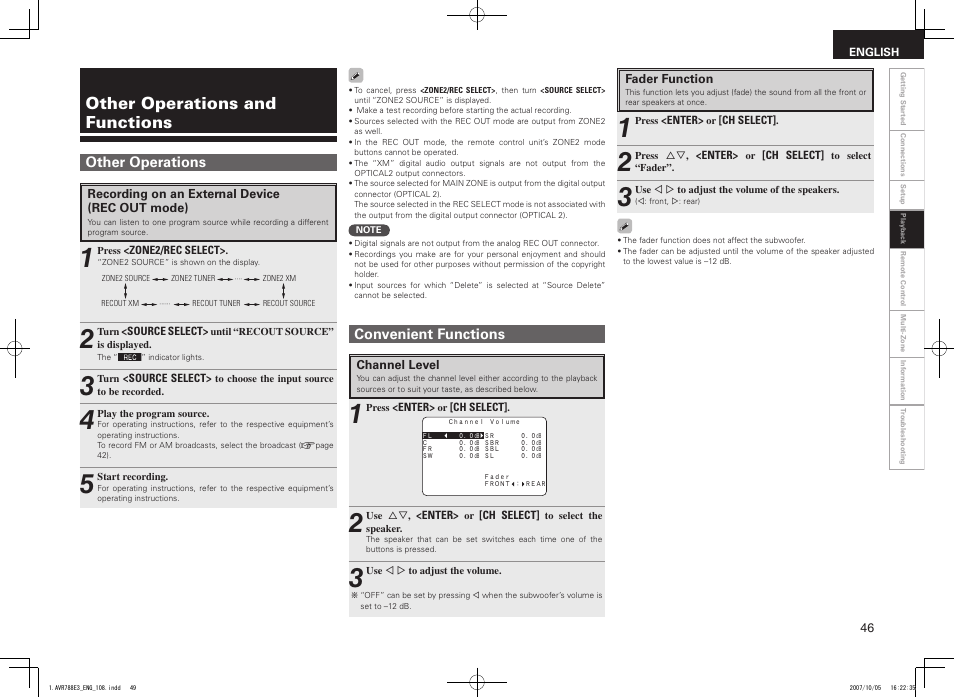 Other operations and functions, Other operations convenient functions | Denon AVR-788 User Manual | Page 49 / 74