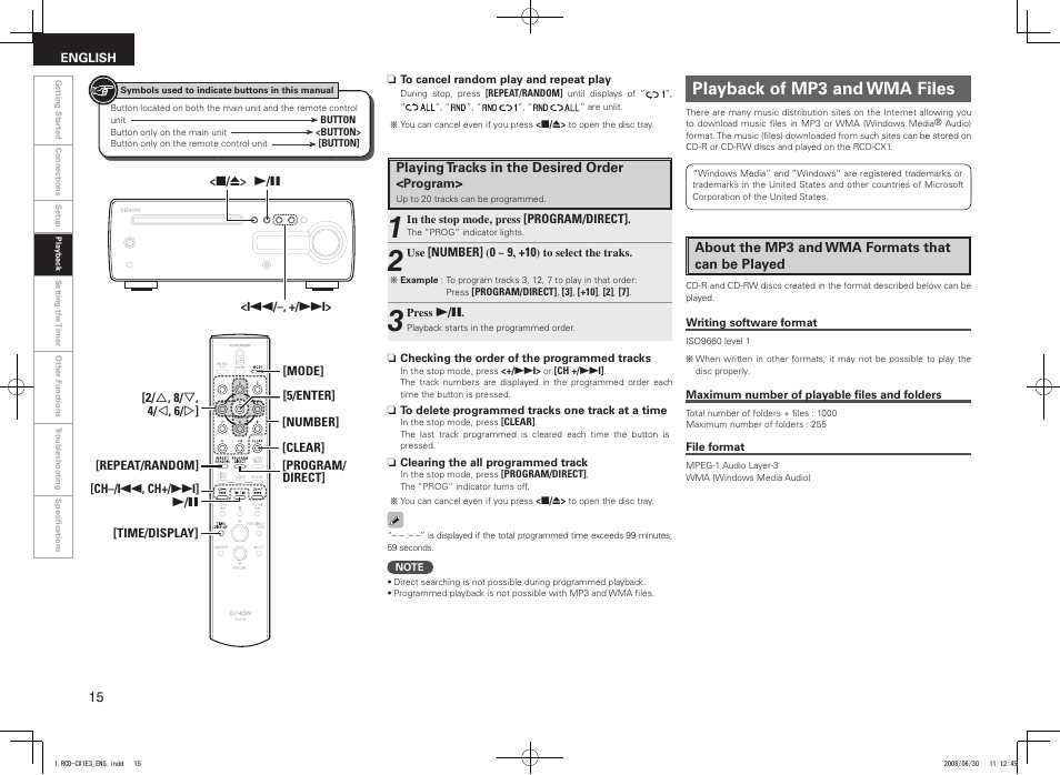 Playback of mp3 and wma files | Denon RCD-CX1 User Manual | Page 18 / 28