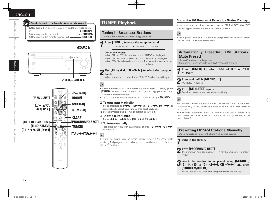 Tuner playback | Denon RCD-CX1 User Manual | Page 20 / 28