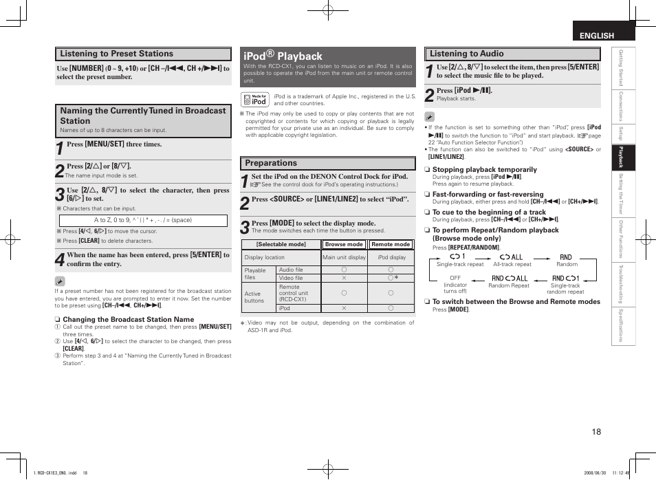 Ipod® playback | Denon RCD-CX1 User Manual | Page 21 / 28