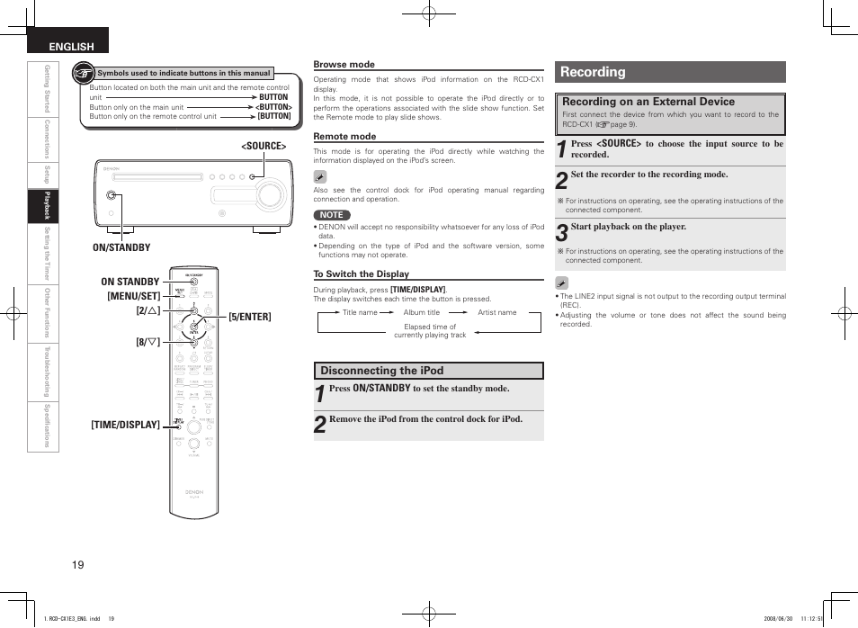 Recording | Denon RCD-CX1 User Manual | Page 22 / 28