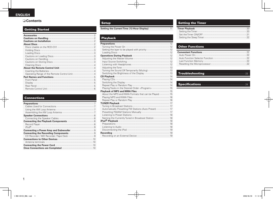 Ncontents | Denon RCD-CX1 User Manual | Page 4 / 28