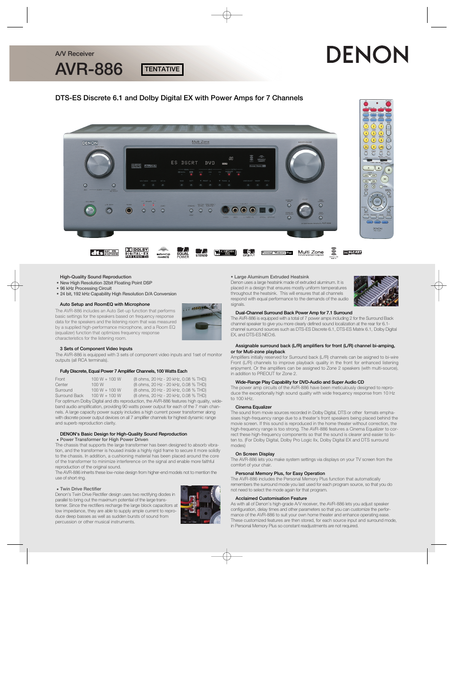 Denon AVR-886 User Manual | 2 pages