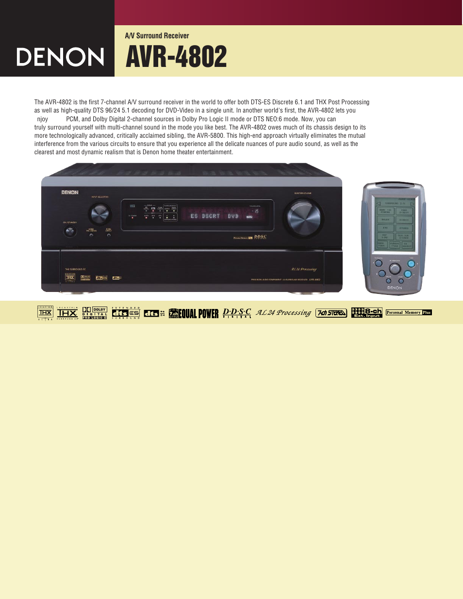 Denon AVR-4802 User Manual | 2 pages