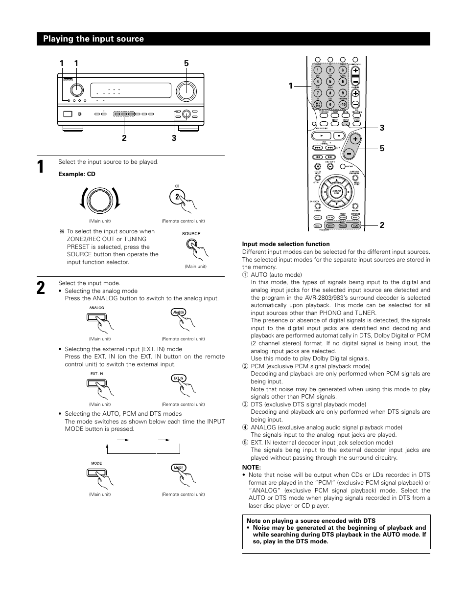 15 2 3 playing the input source | Denon AVR-983 User Manual | Page 42 / 76