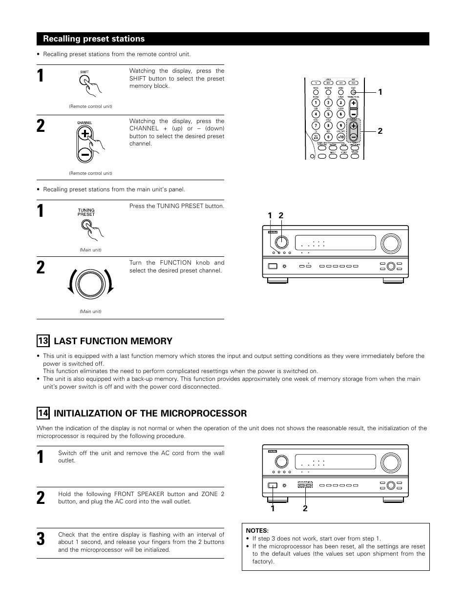 Last function memory, Initialization of the microprocessor | Denon AVR-983 User Manual | Page 63 / 76