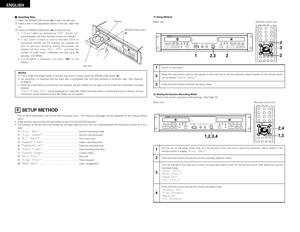 Setup method, English | Denon DN-C550R User Manual | Page 10 / 35