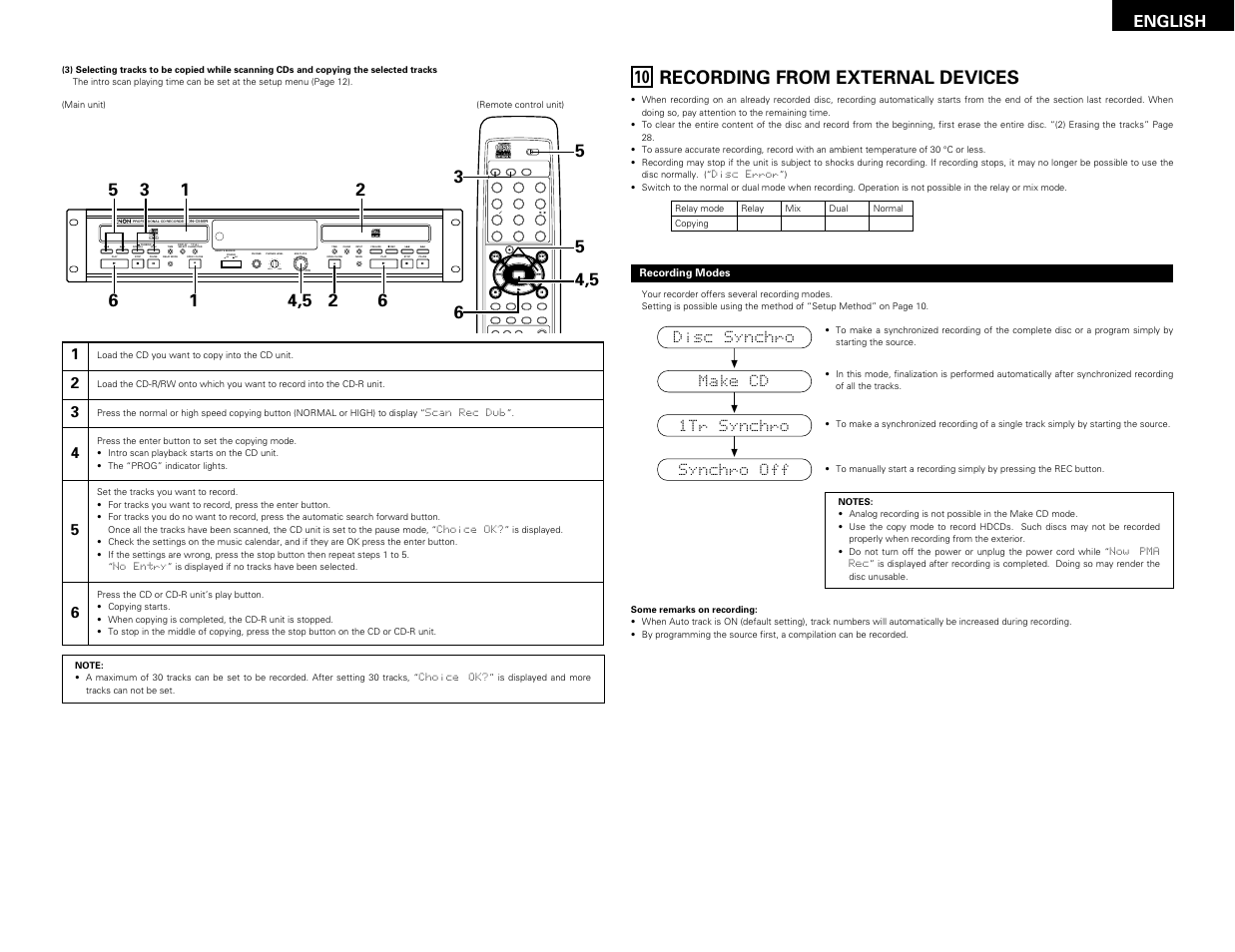 Recording from external devices, English | Denon DN-C550R User Manual | Page 15 / 35