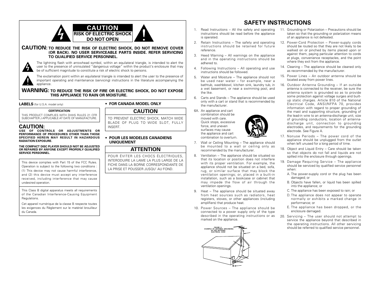 Safety instructions, Caution, Warning | Attention | Denon DN-C550R User Manual | Page 2 / 35