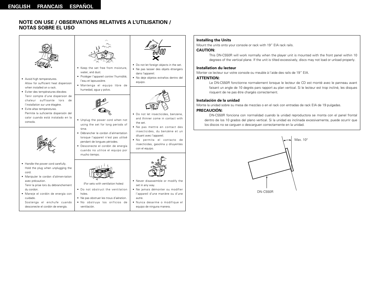 English francais español | Denon DN-C550R User Manual | Page 4 / 35
