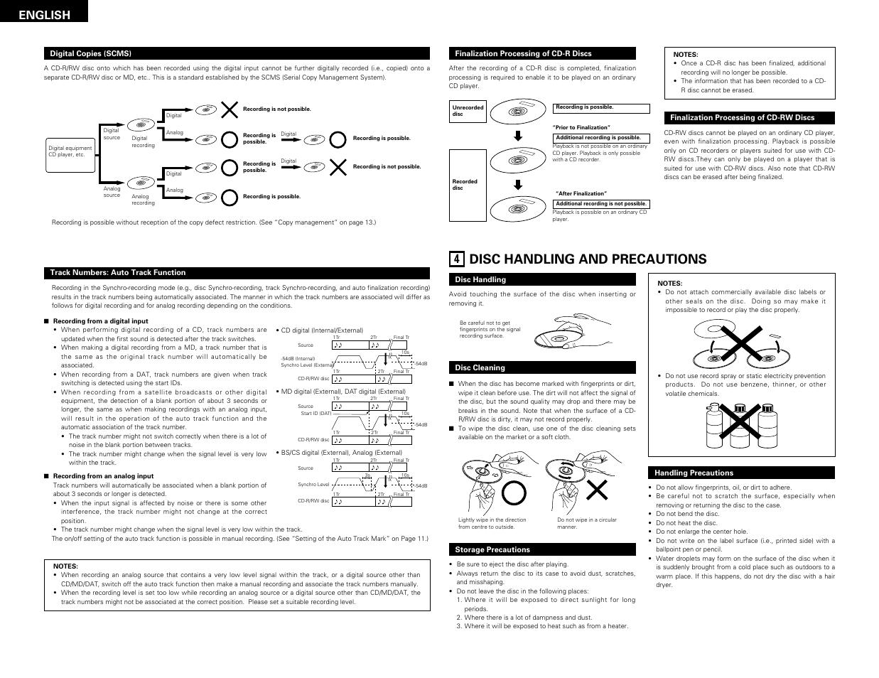 Disc handling and precautions, English | Denon DN-C550R User Manual | Page 6 / 35