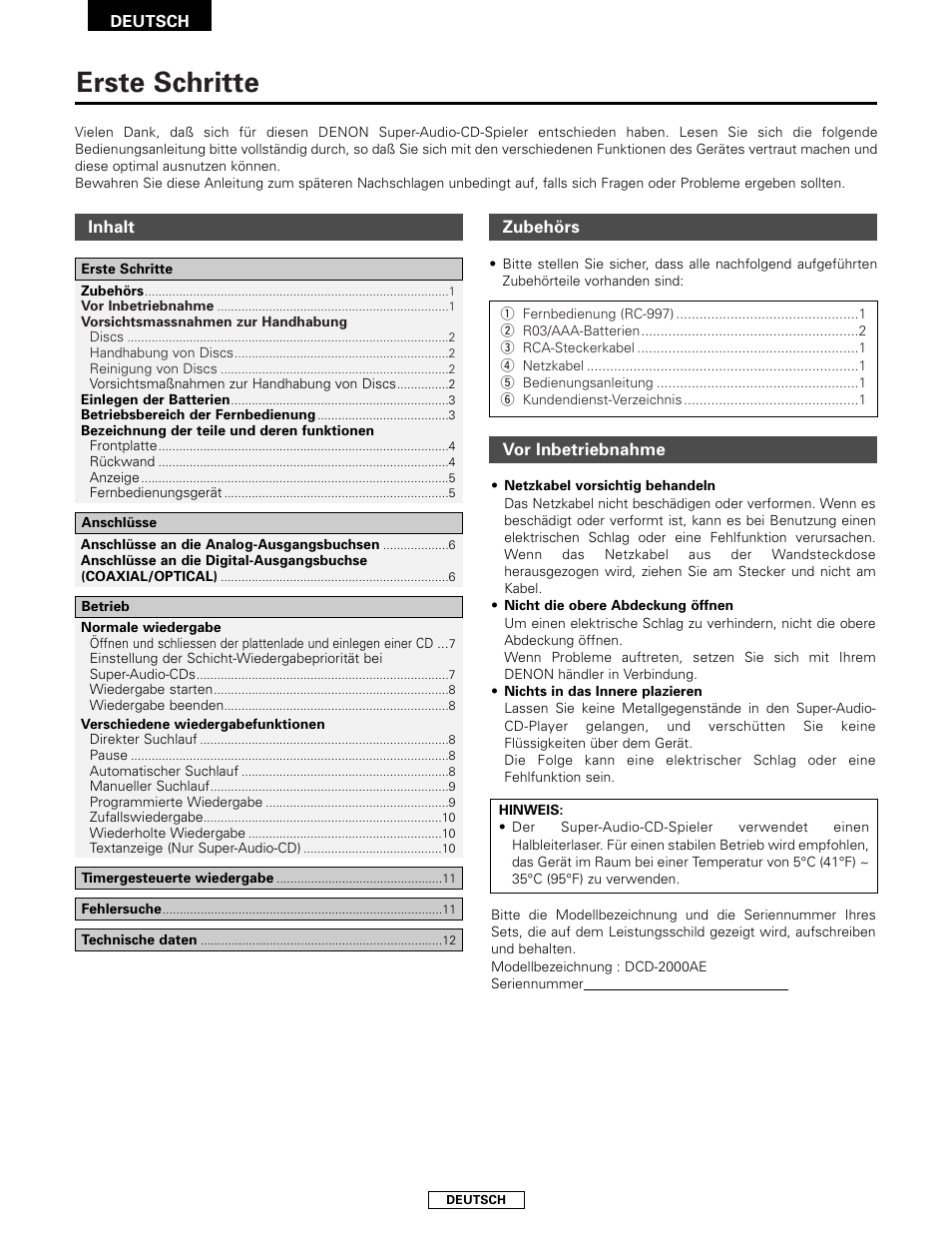 Erste schritte | Denon DCD-2000AE User Manual | Page 18 / 90