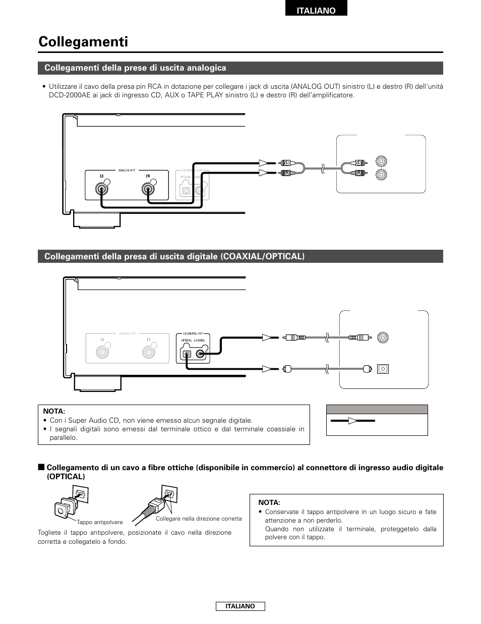 Collegamenti, Collegamenti della prese di uscita analogica | Denon DCD-2000AE User Manual | Page 47 / 90