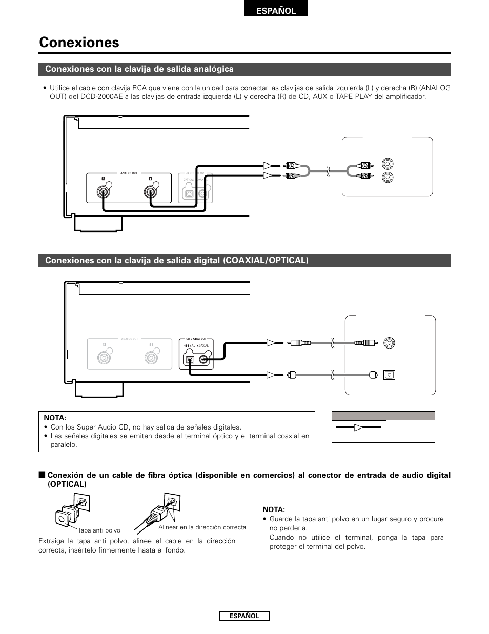 Conexiones, Conexiones con la clavija de salida analógica | Denon DCD-2000AE User Manual | Page 59 / 90