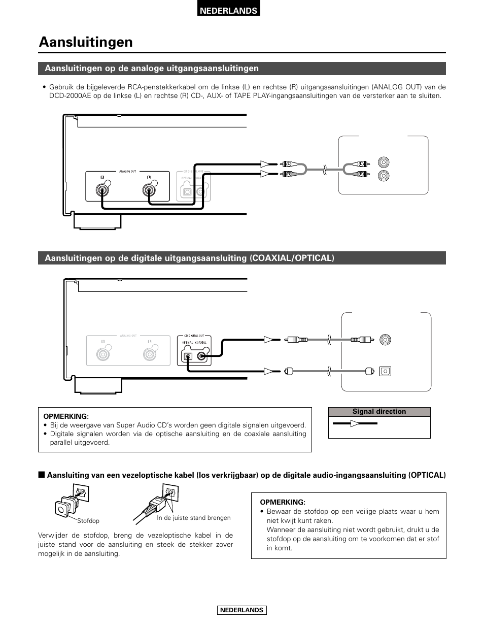 Aansluitingen, Aansluitingen op de analoge uitgangsaansluitingen | Denon DCD-2000AE User Manual | Page 71 / 90