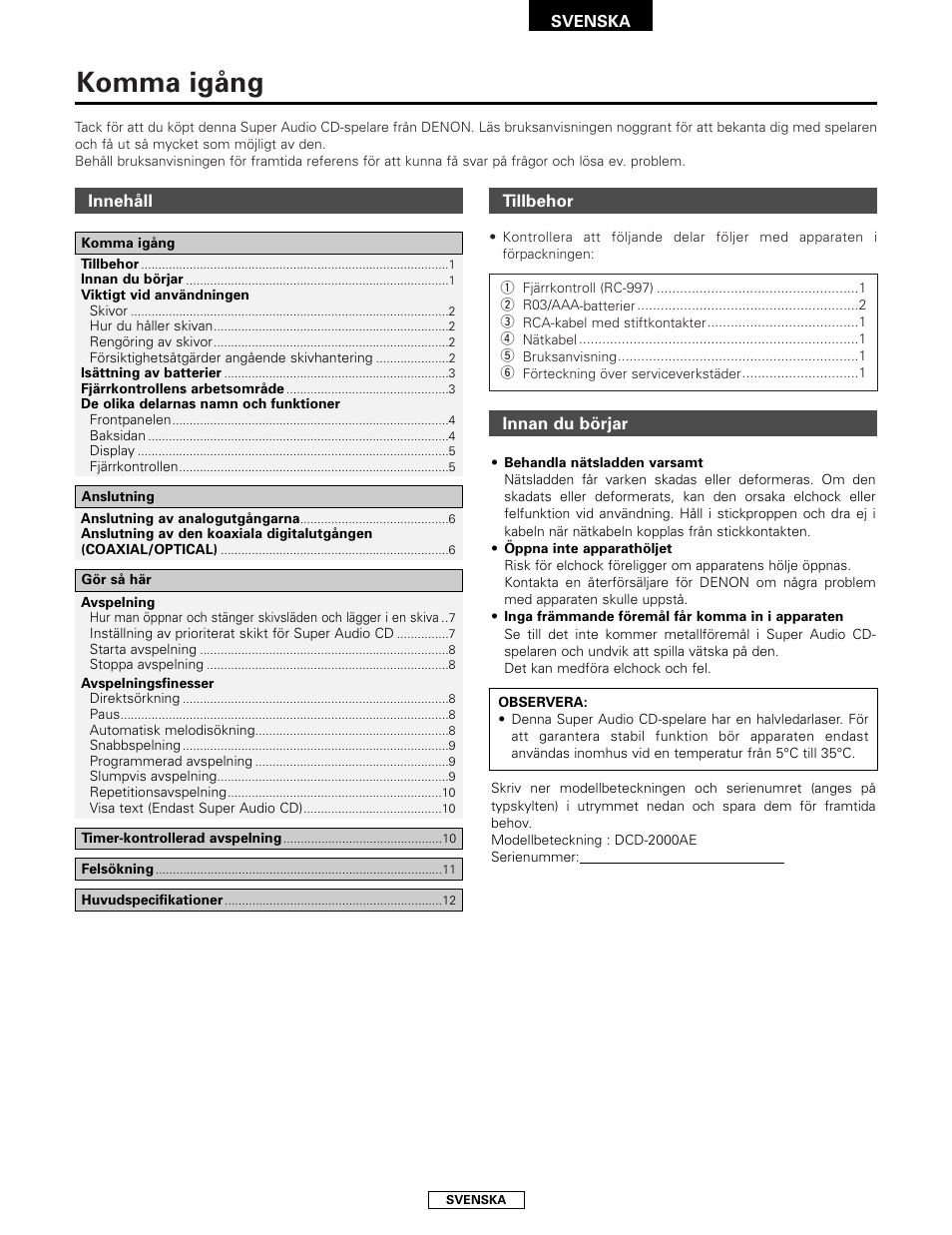 Komma igång | Denon DCD-2000AE User Manual | Page 78 / 90