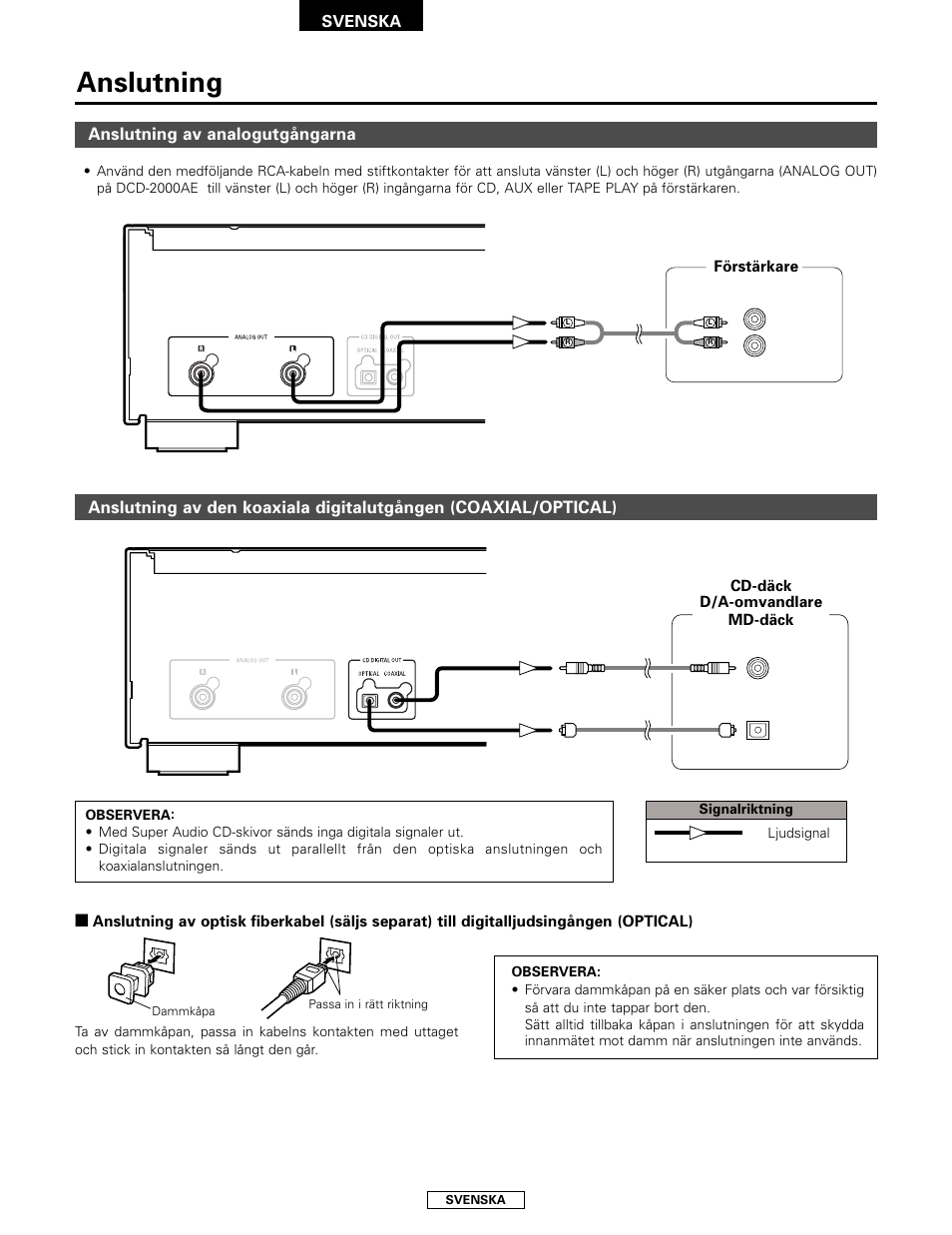 Anslutning, Anslutning av analogutgångarna | Denon DCD-2000AE User Manual | Page 83 / 90