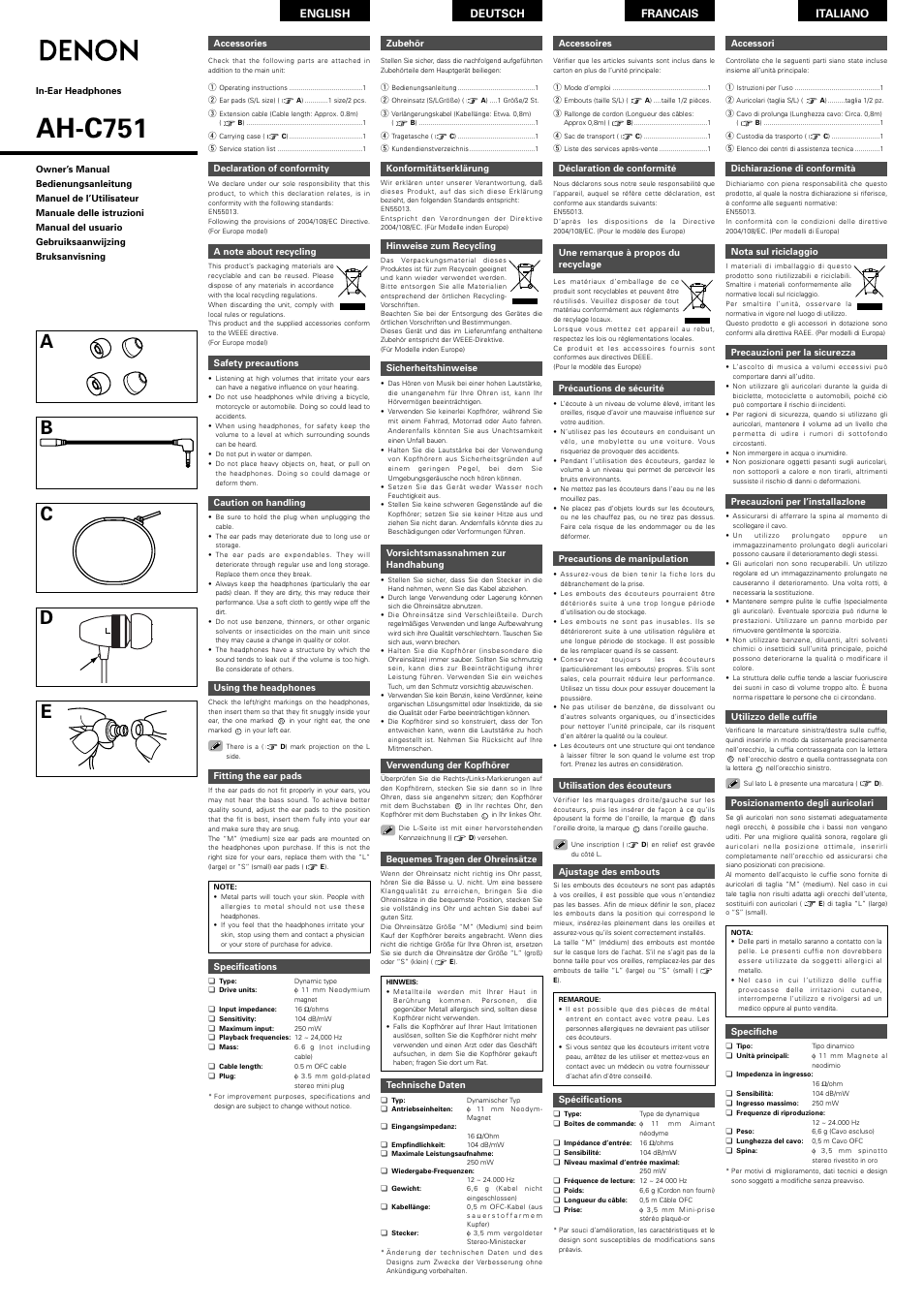 Denon AH-C751 User Manual | 2 pages