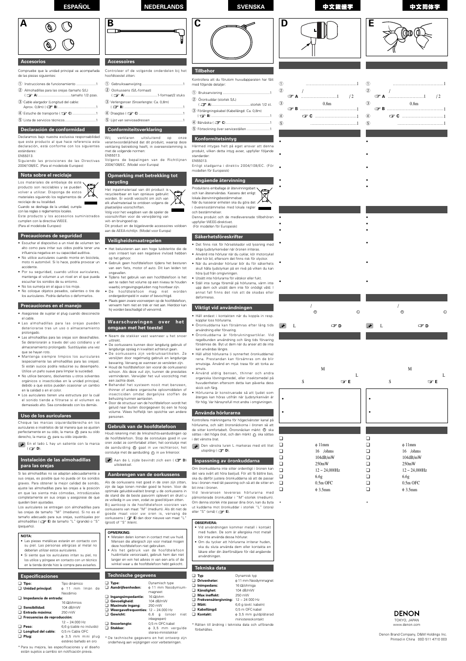Ed c b a | Denon AH-C751 User Manual | Page 2 / 2