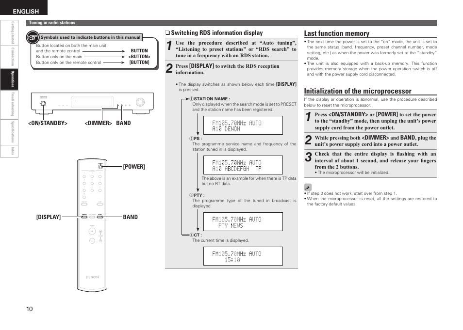 Initialization of the microprocessor | Denon TU-1510AE User Manual | Page 14 / 20