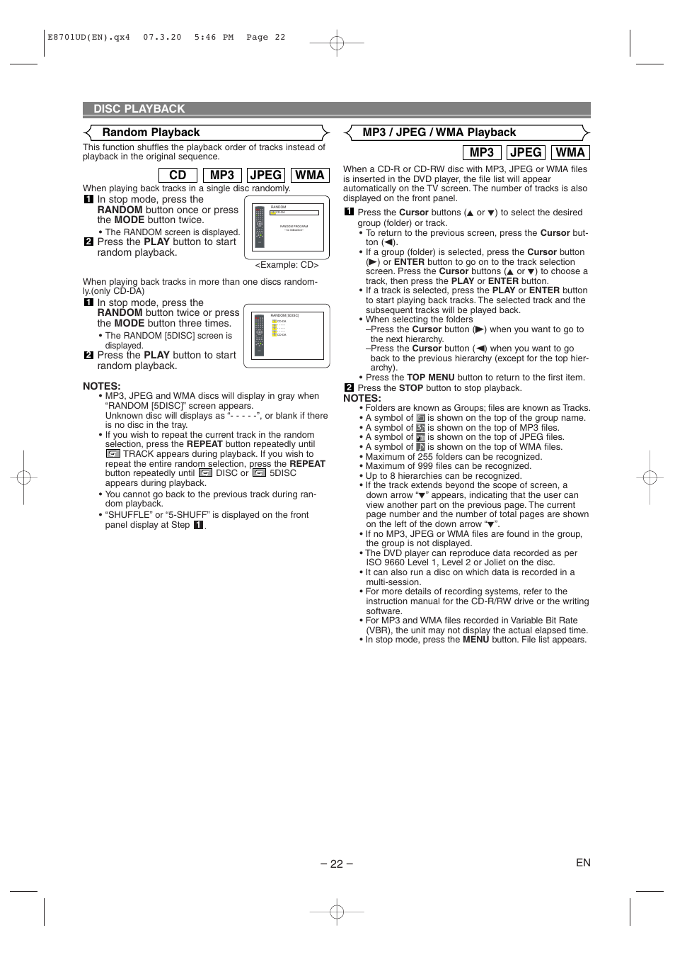 Wma jpeg mp3, Wma jpeg mp3 cd | Denon DVM 1845 User Manual | Page 22 / 36