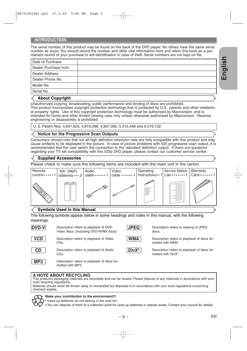 English | Denon DVM 1845 User Manual | Page 5 / 36