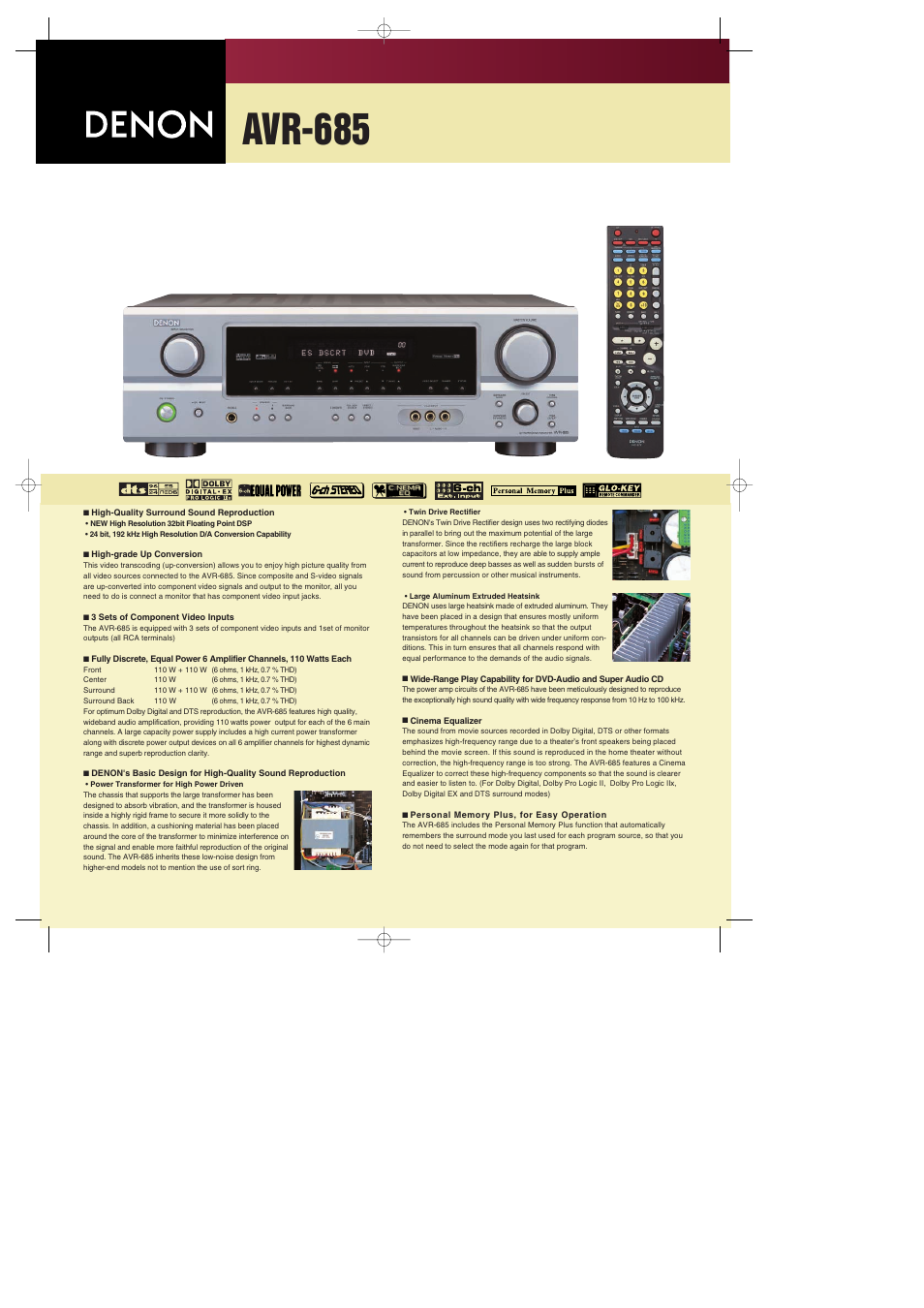 Denon DTS-ES AVR-685 User Manual | 2 pages