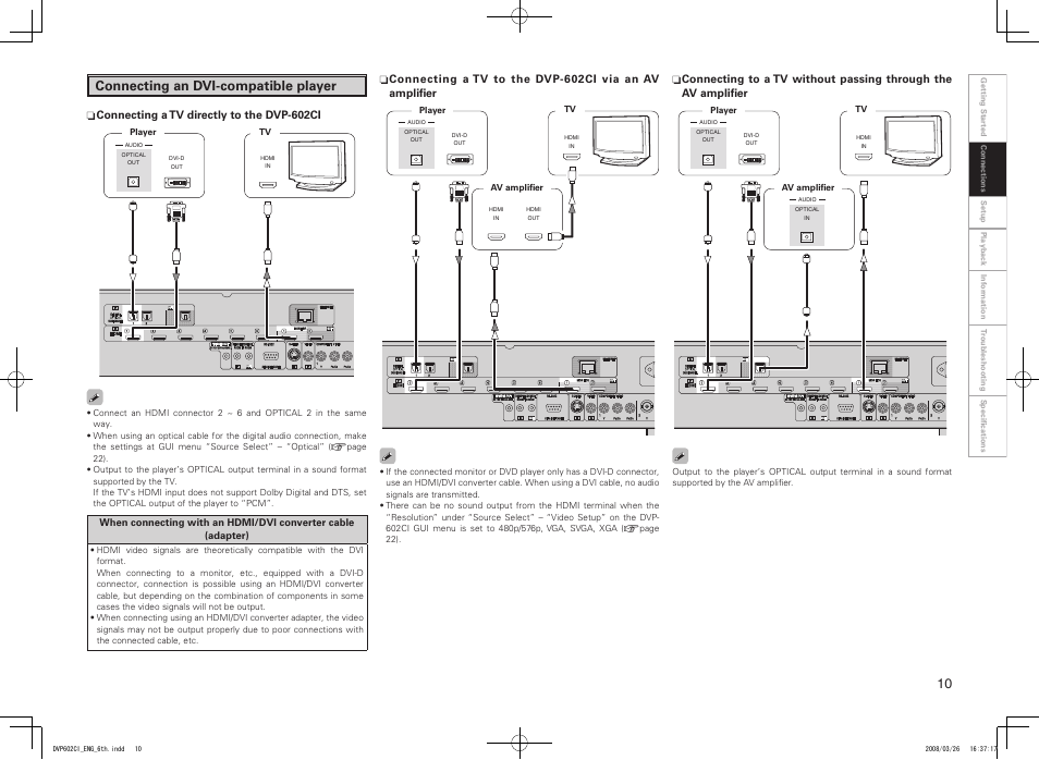 Connecting an dvi-compatible player | Denon DVP-602CI User Manual | Page 13 / 33