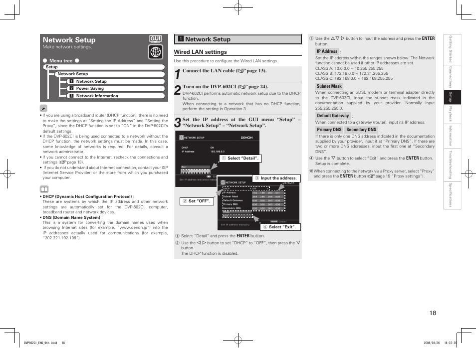 Network setup | Denon DVP-602CI User Manual | Page 21 / 33