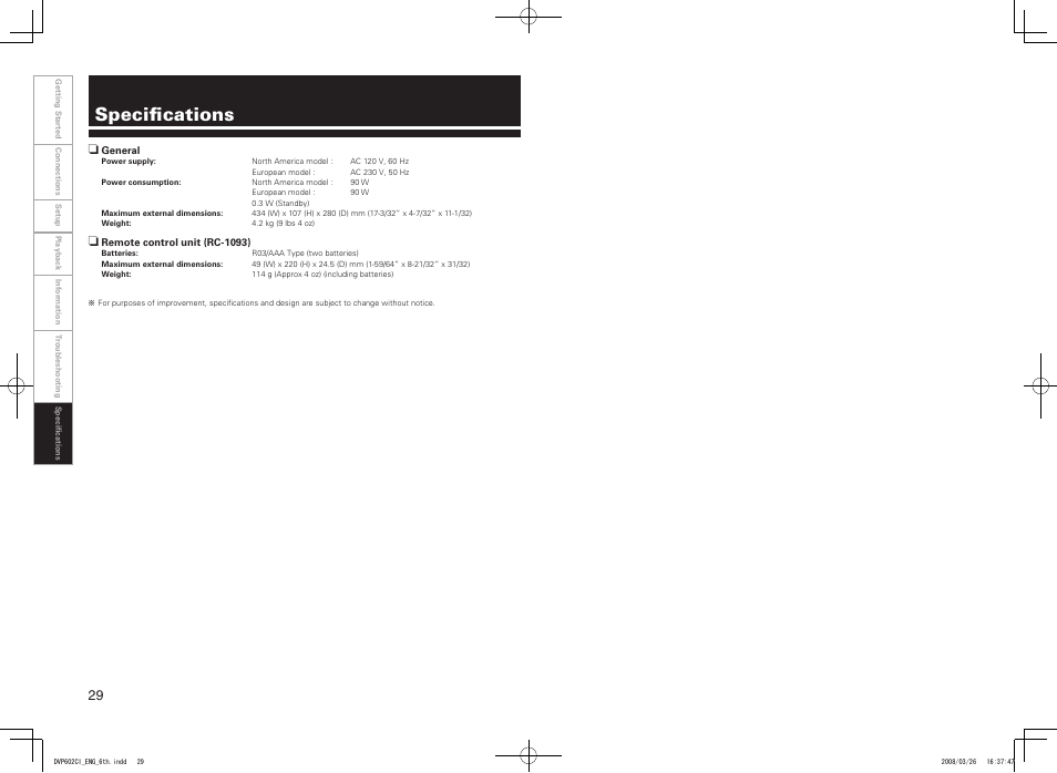 Specifications | Denon DVP-602CI User Manual | Page 32 / 33