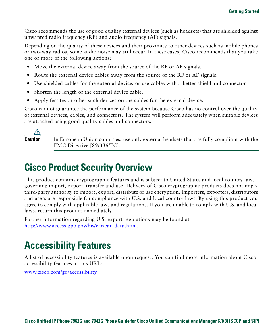 Cisco product security overview, Accessibility features | Cisco IP Phone 7942G User Manual | Page 11 / 98