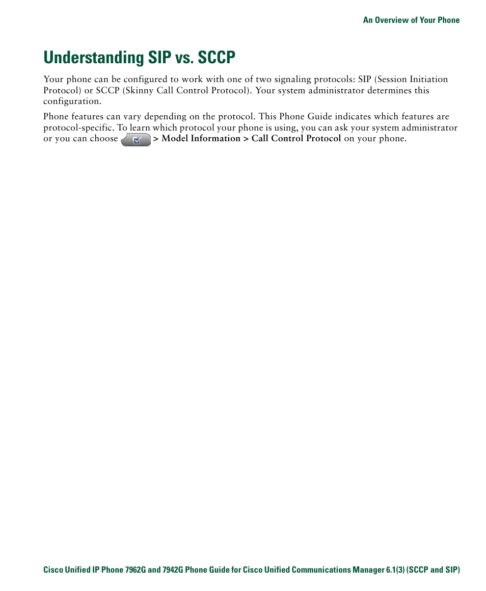 Understanding sip vs. sccp | Cisco IP Phone 7942G User Manual | Page 23 / 98