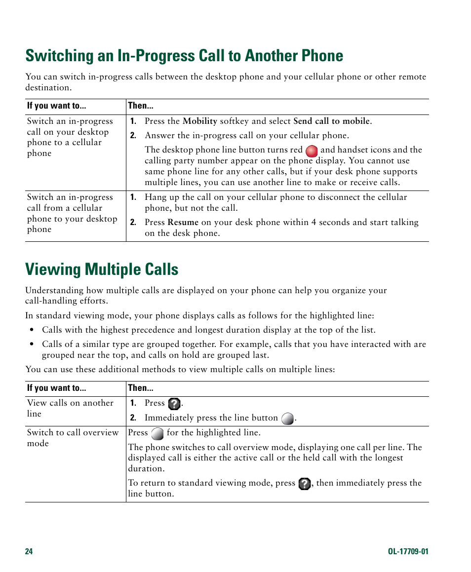 Switching an in-progress call to another phone, Viewing multiple calls | Cisco IP Phone 7942G User Manual | Page 32 / 98