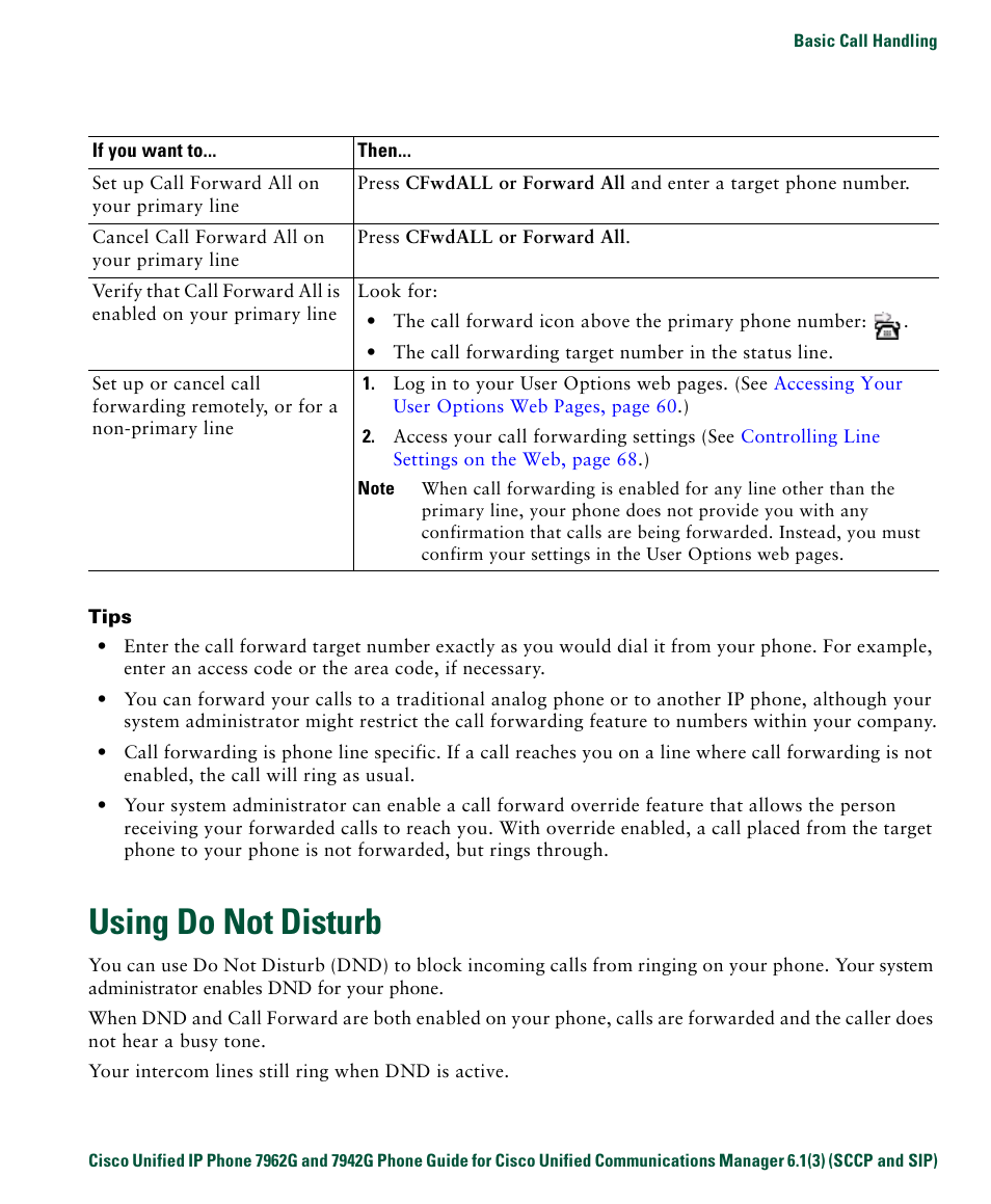 Using do not disturb | Cisco IP Phone 7942G User Manual | Page 35 / 98