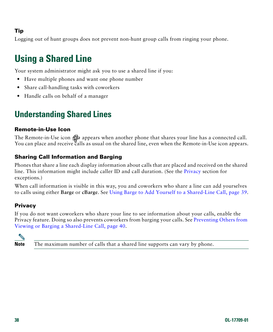 Using a shared line, Understanding shared lines | Cisco IP Phone 7942G User Manual | Page 46 / 98